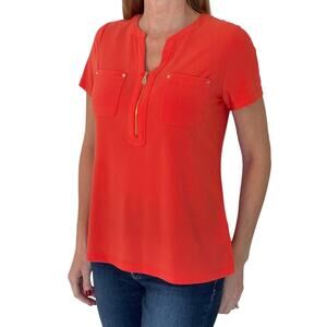 Anne Klein Women’s Short Sleeve Blouse Orange – Size Medium